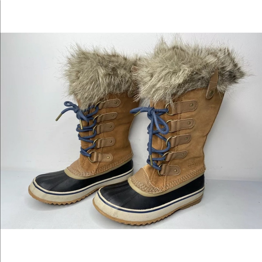 Sorel Brown Tan Black Faux Fur Lace-Up Winter Boots